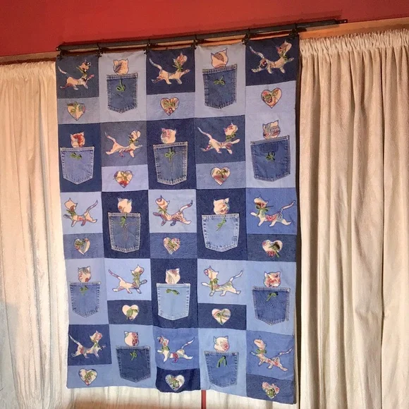 Handmade Bedding Handmade Cats Denim Pockets Throw Quilt Lap